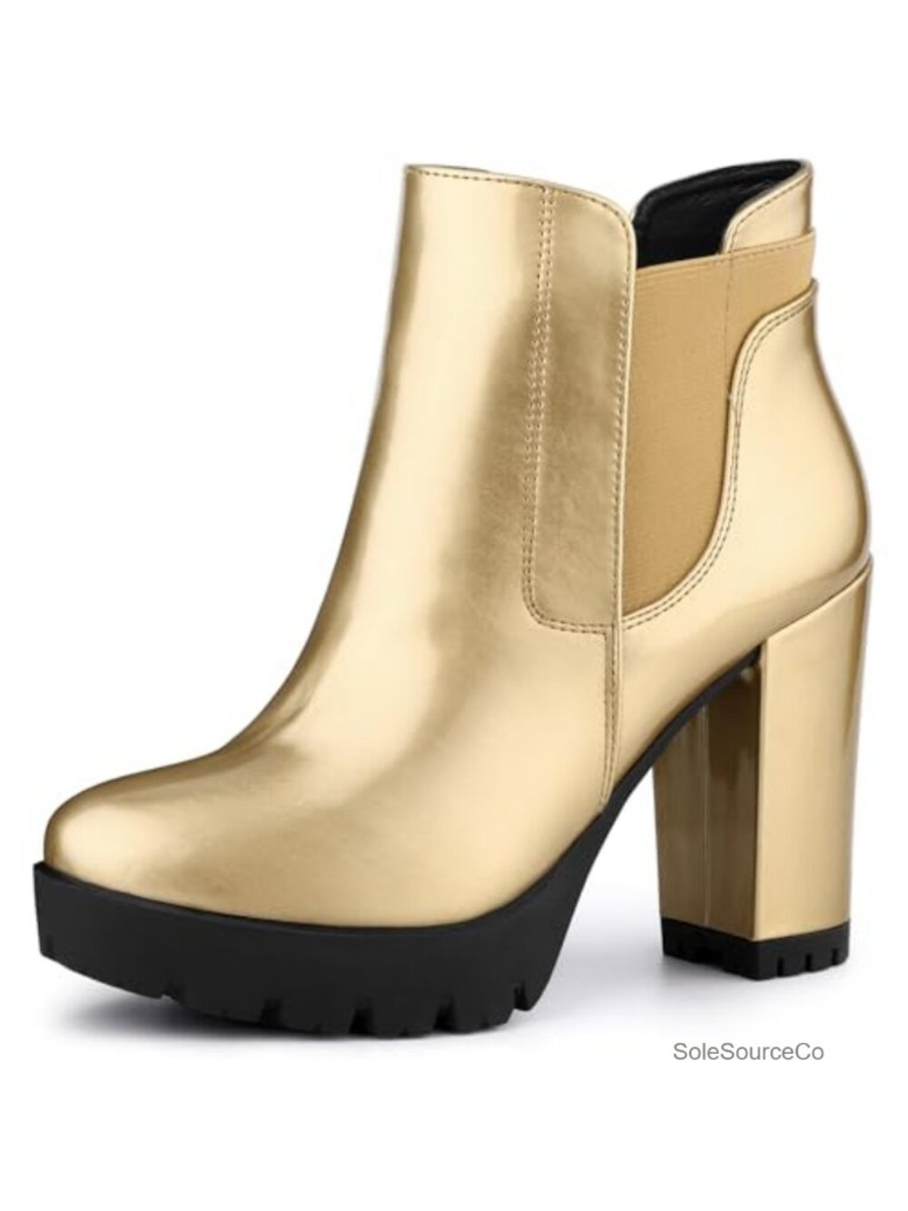 Women's Chunky High Heel Platform Ankle Boots Faux Leather Chelsea Boots